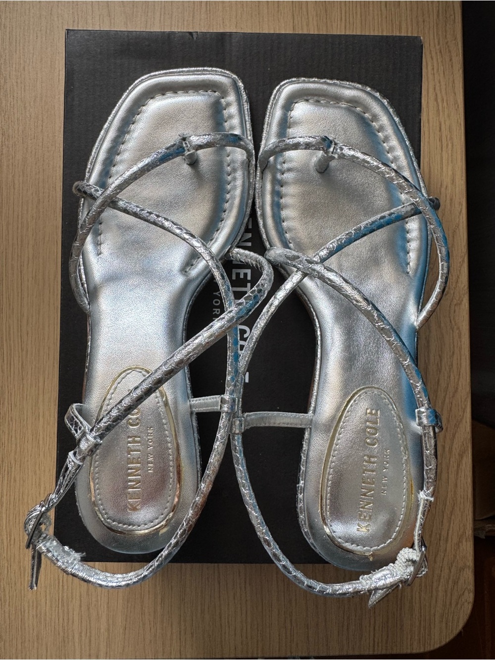 Kenneth Cole Metallic Silver Strappy Sandals